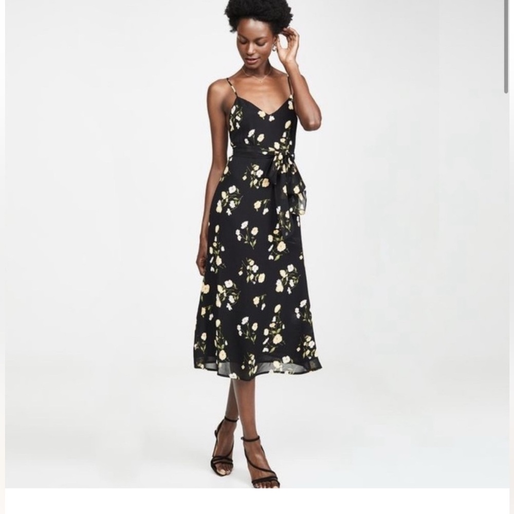 Reformation Black Floral Print Midi Dress perfect condition